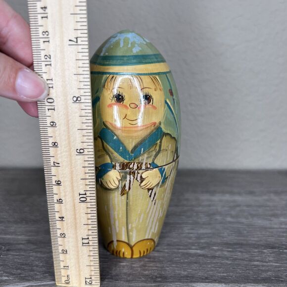 Vintage Wooden 3 Piece Russian Nesting Doll Girl Boy Baby - Picture 5 of 5